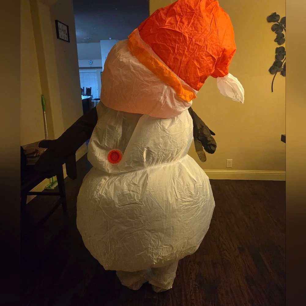 Cheerful Snowman Inflatable with Red Hat and Scarf